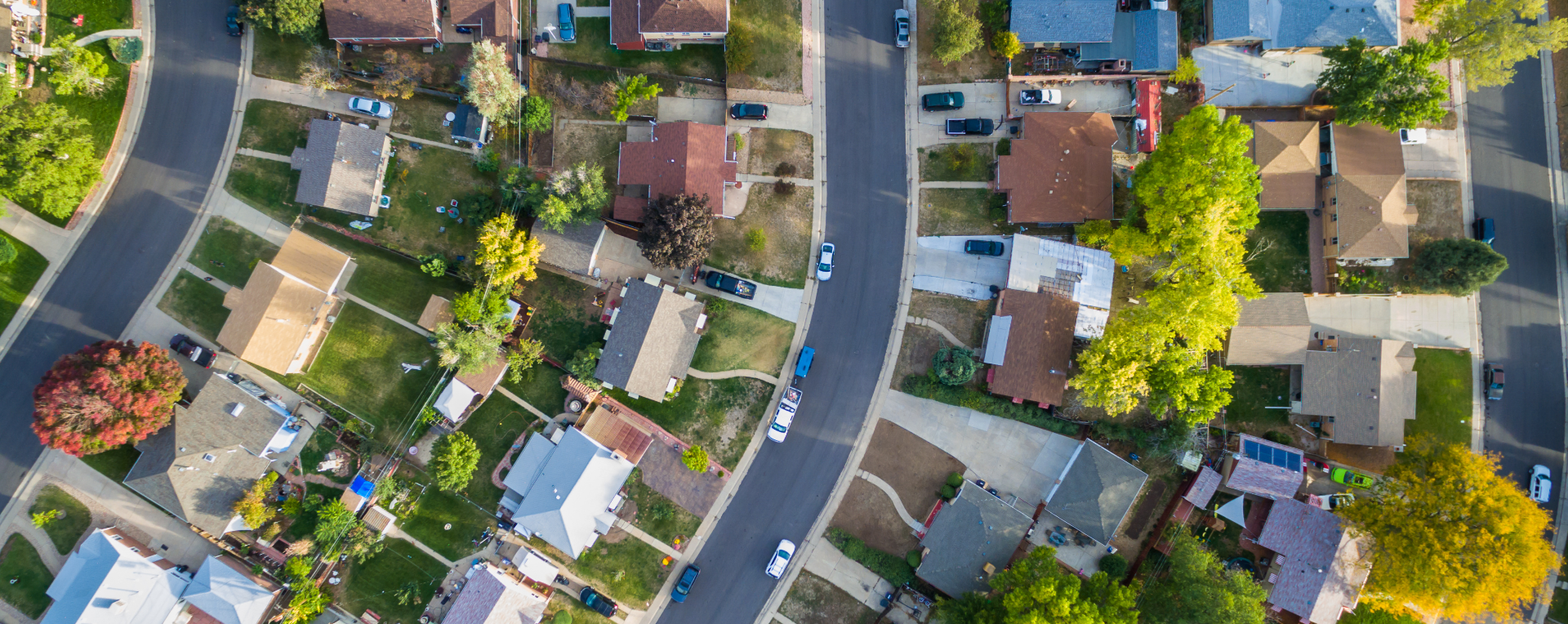 Aerial view of a suburban neighborhood