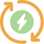 Two circular arrows enclosing a lightning bolt.